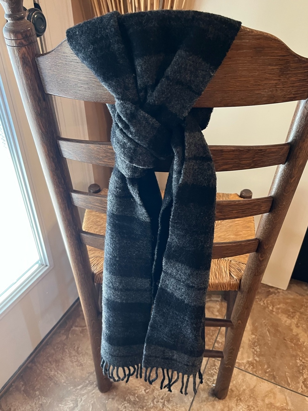 Marks & Spencer Vintage Pure New Wool Striped Fringe Scarf 65"x11.5"